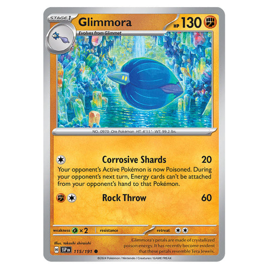 Glimmora 115 card from the Pokemon set Surging Sparks