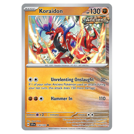 Koraidon 116 card from the Pokemon set Surging Sparks