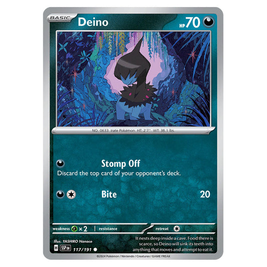 Deino 117 card from the Pokemon set Surging Sparks