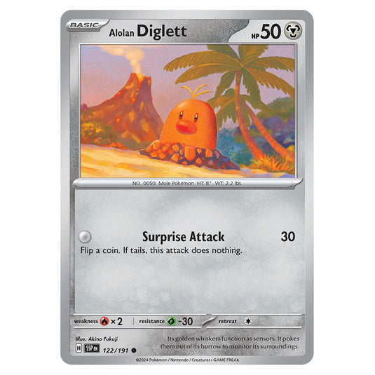 Alolan Diglett 122 card from the Pokemon set Surging Sparks