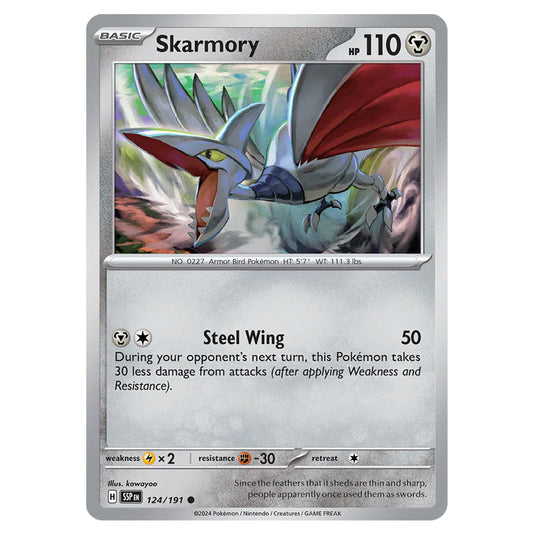 Skarmory 124 card from the Pokemon set Surging Sparks