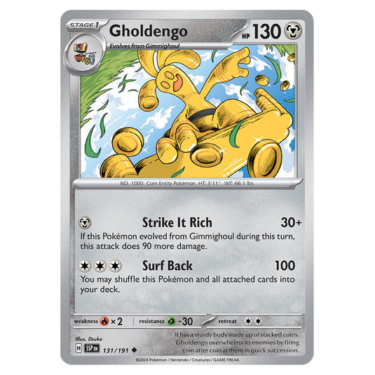 Gholdengo 131 card from the Pokemon set Surging Sparks