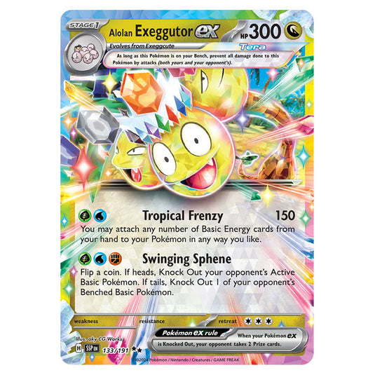 Alolan Exeggutor ex 133 card from the Pokemon set Surging Sparks