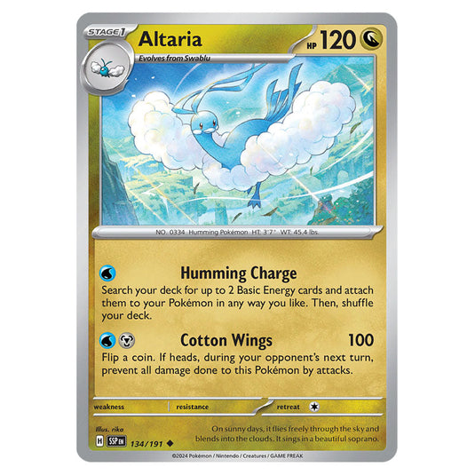 Altaria 134 card from the Pokemon set Surging Sparks