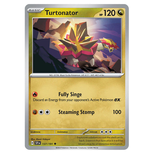 Turtonator 137 card from the Pokemon set Surging Sparks