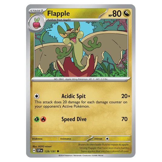 Flapple 139 card from the Pokemon set Surging Sparks