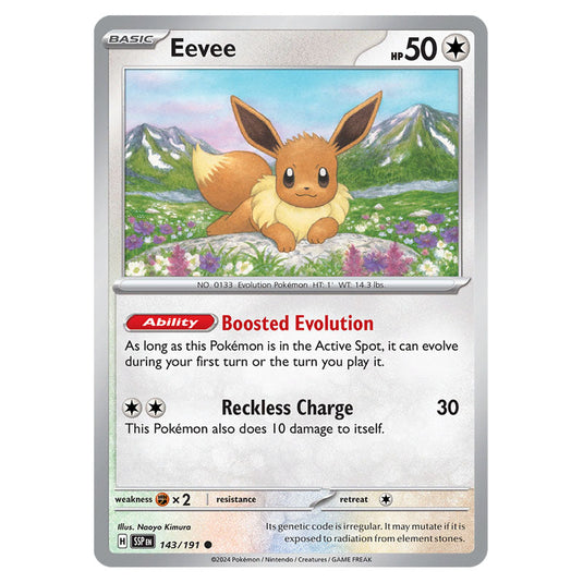 Eevee 143 card from the Pokemon set Surging Sparks