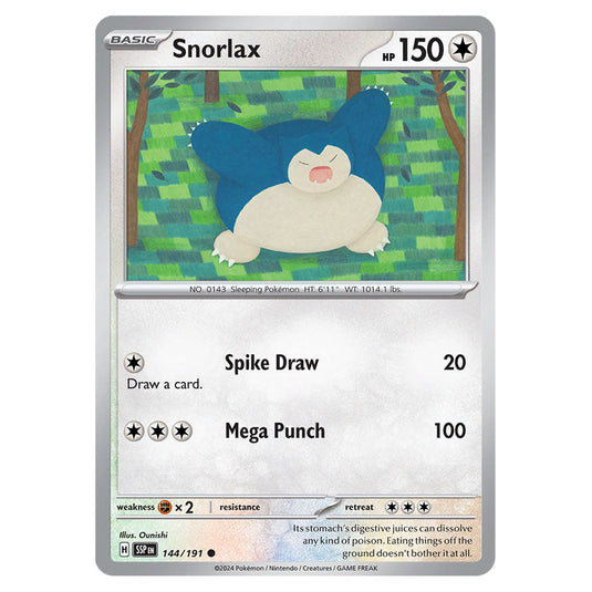 Snorlax 144 card from the Pokemon set Surging Sparks