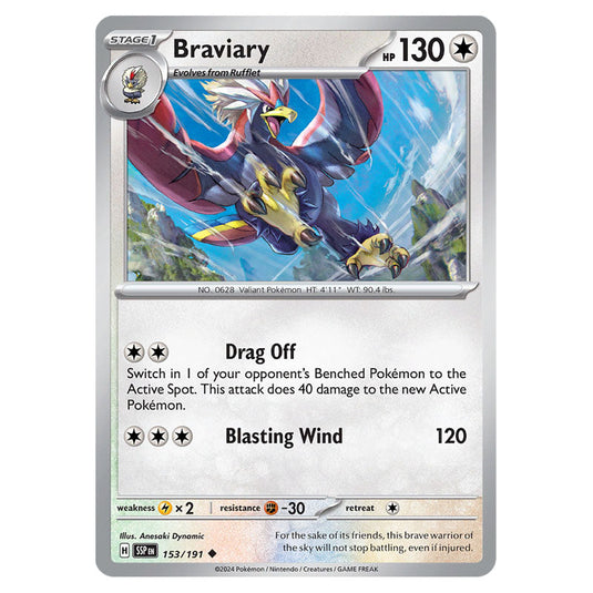 Braviary 153 card from the Pokemon set Surging Sparks