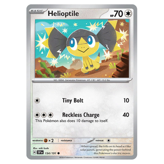 Helioptile 154 card from the Pokemon set Surging Sparks