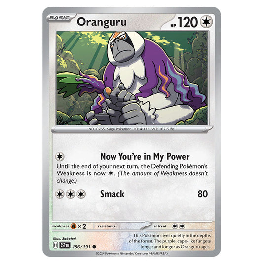 Oranguru 156 card from the Pokemon set Surging Sparks