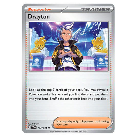 Drayton 174 card from the Pokemon set Surging Sparks