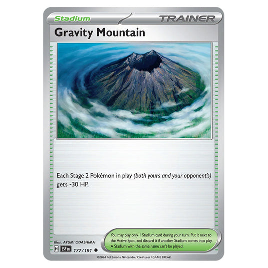 Gravity Mountain 177 card from the Pokemon set Surging Sparks