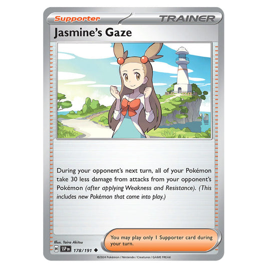 Jasmine's Gaze 178 card from the Pokemon set Surging Sparks