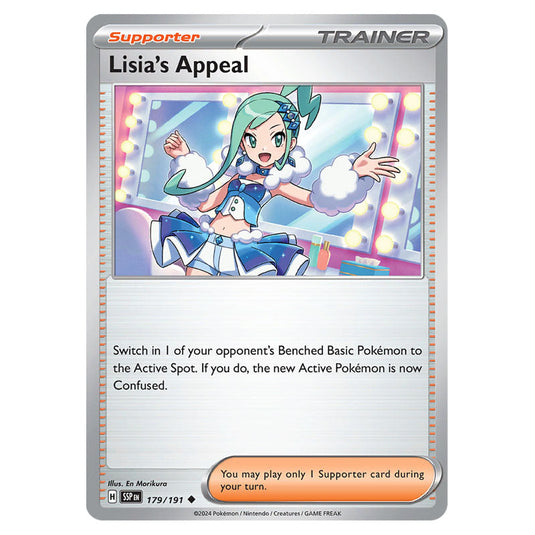 Lisia's Appeal 179 card from the Pokemon set Surging Sparks