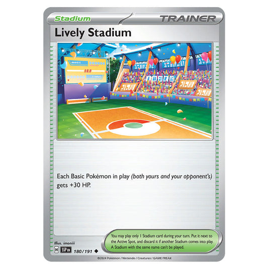 Lively Stadium 180 card from the Pokemon set Surging Sparks