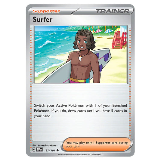 Surfer 187 card from the Pokemon set Surging Sparks