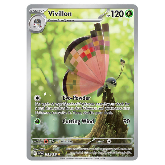 Vivillon 193 card from the Pokemon set Surging Sparks