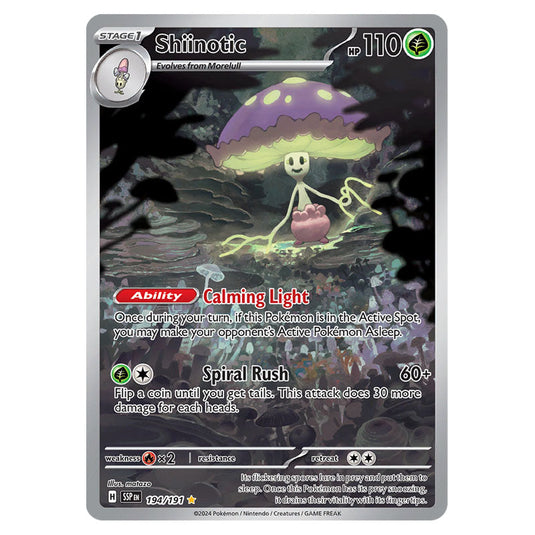 Shiinotic 194 card from the Pokemon set Surging Sparks