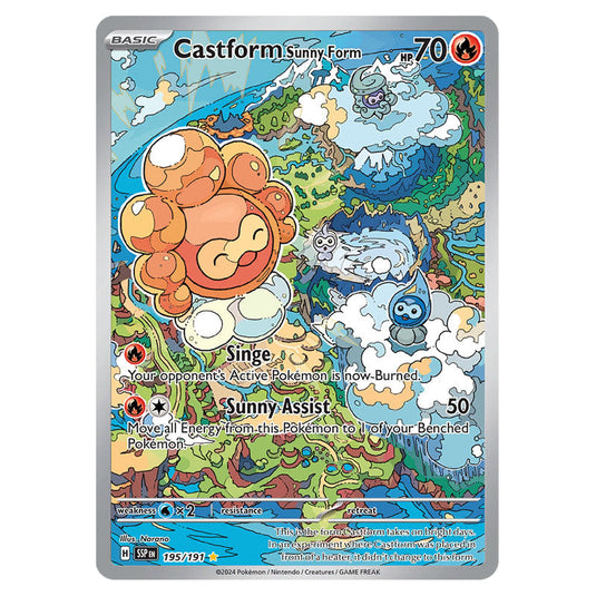 Castform Sunny Form 195 card from the Pokemon set Surging Sparks