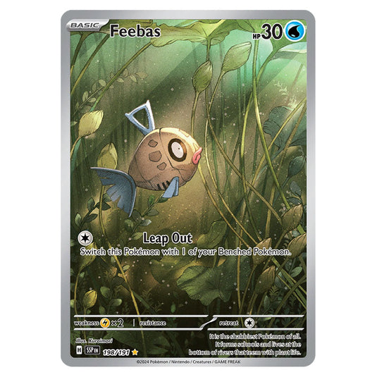 Feebas 198 card from the Pokemon set Surging Sparks