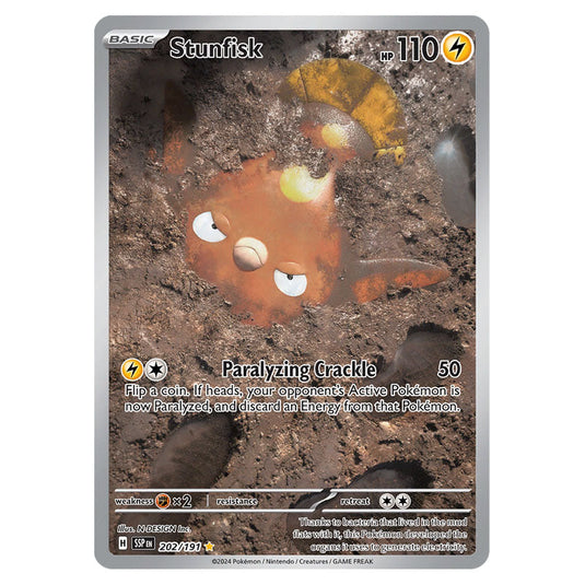 Stunfisk 202 card from the Pokemon set Surging Sparks