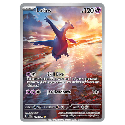 Latios 203 card from the Pokemon set Surging Sparks