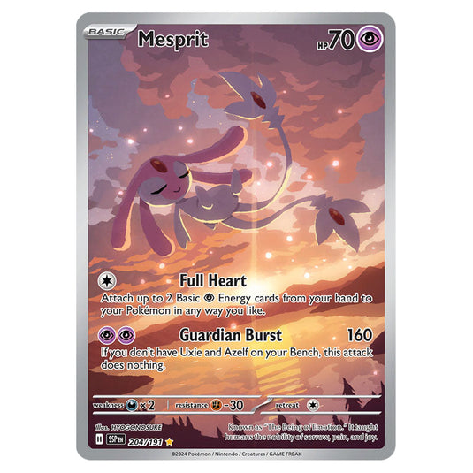 Mesprit 204 card from the Pokemon set Surging Sparks