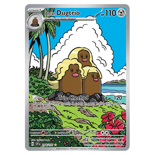 Alolan Dugtrio 208 card from the Pokemon set Surging Sparks