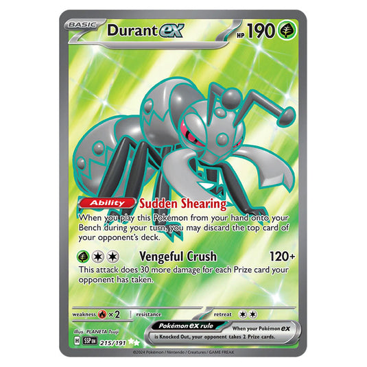 Durant ex 215 card from the Pokemon set Surging Sparks