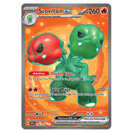 Scovillain ex 216 card from the Pokemon set Surging Sparks