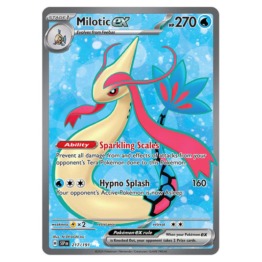 Milotic ex 217 card from the Pokemon set Surging Sparks