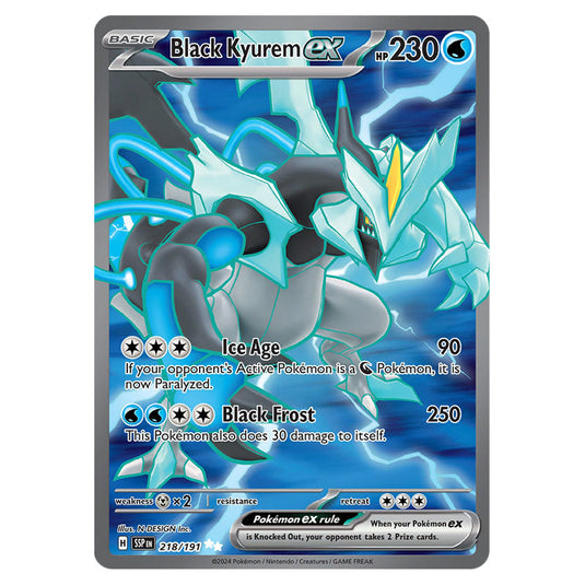 Black Kyurem ex 218 card from the Pokemon set Surging Sparks