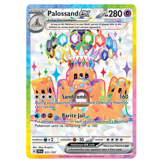 Palossand ex 221 card from the Pokemon set Surging Sparks