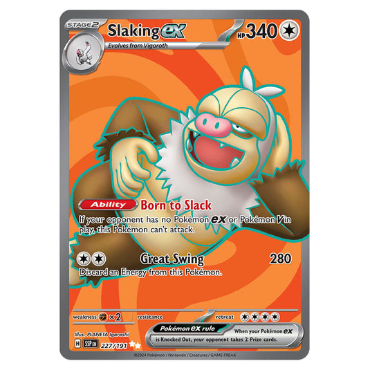 Slaking ex 227 card from the Pokemon set Surging Sparks