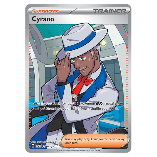 Cyrano 230 card from the Pokemon set Surging Sparks