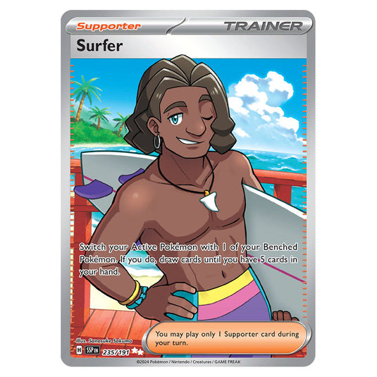 Surfer 235 card from the Pokemon set Surging Sparks