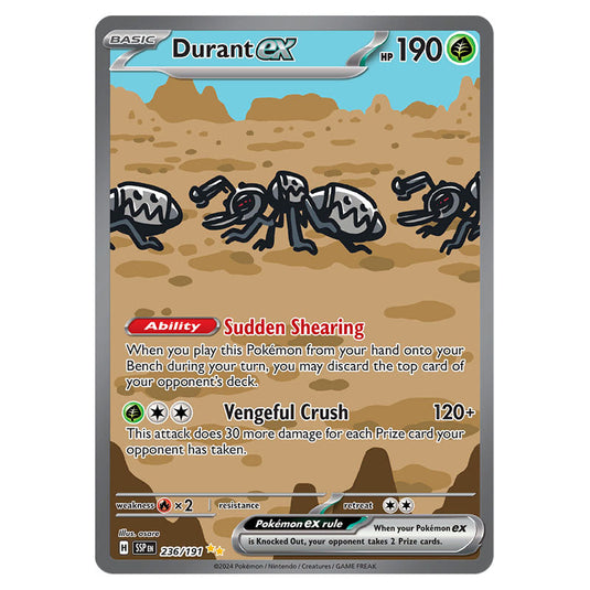 Durant ex 236 card from the Pokemon set Surging Sparks