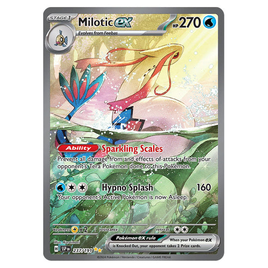 Milotic ex 237 card from the Pokemon set Surging Sparks