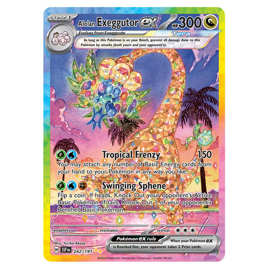 Alolan Exeggutor ex 242 card from the Pokemon set Surging Sparks