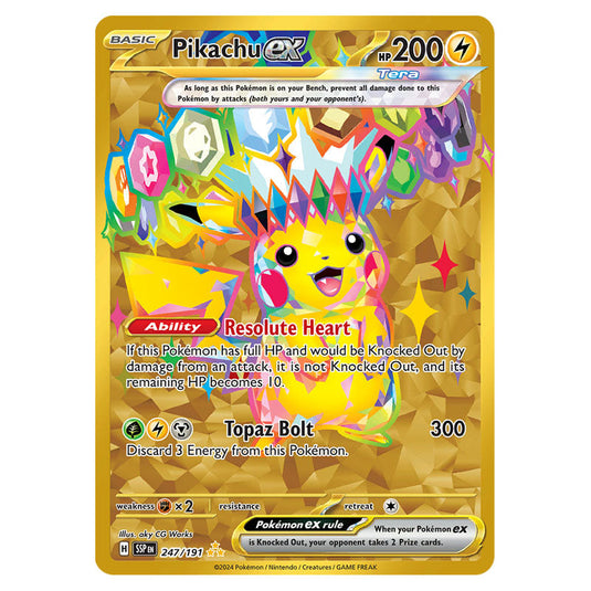 Pikachu ex 247 card from the Pokemon set Surging Sparks