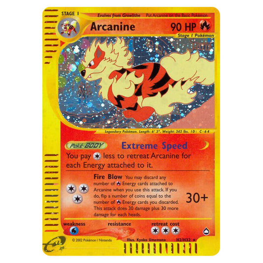 Arcanine H2 card from the Pokemon set Aquapolis