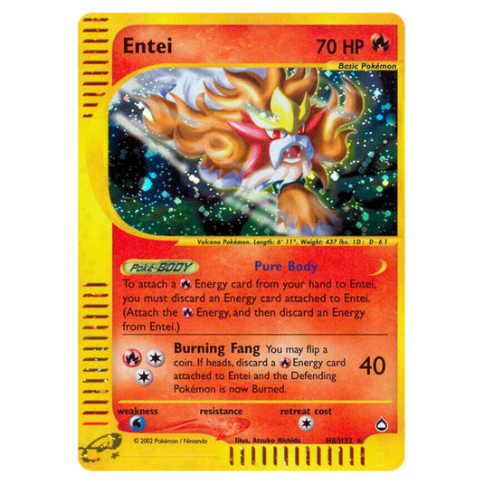 Entei H8 card from the Pokemon set Aquapolis