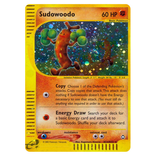 Sudowoodo H24 card from the Pokemon set Aquapolis