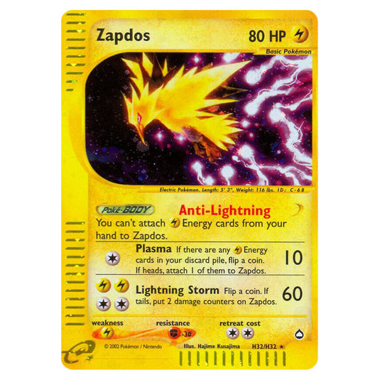 Zapdos H32 card from the Pokemon set Aquapolis
