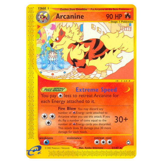 Arcanine 002 card from the Pokemon set Aquapolis