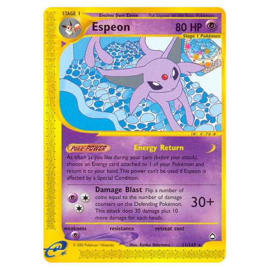 Espeon 011 card from the Pokemon set Aquapolis