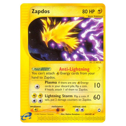 Zapdos 044 card from the Pokemon set Aquapolis
