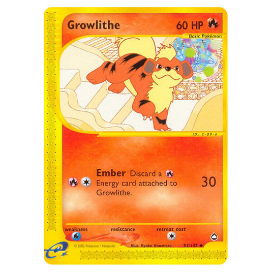 Growlithe 051 card from the Pokemon set Aquapolis