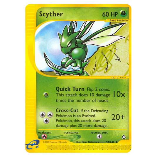 Scyther 057 card from the Pokemon set Aquapolis